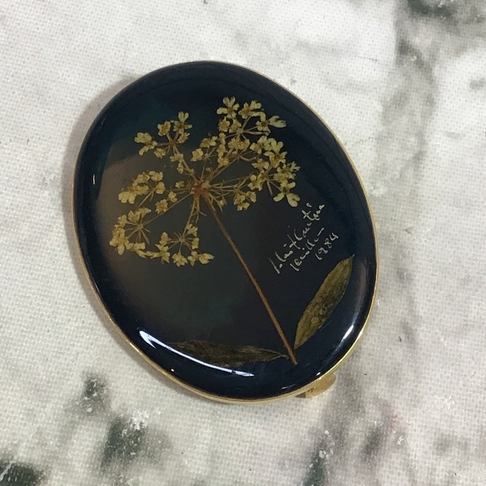 Wildflower Enamel Brooch 1.5" Pin Prairie Hippie Jewelry Vintage Signed 1984